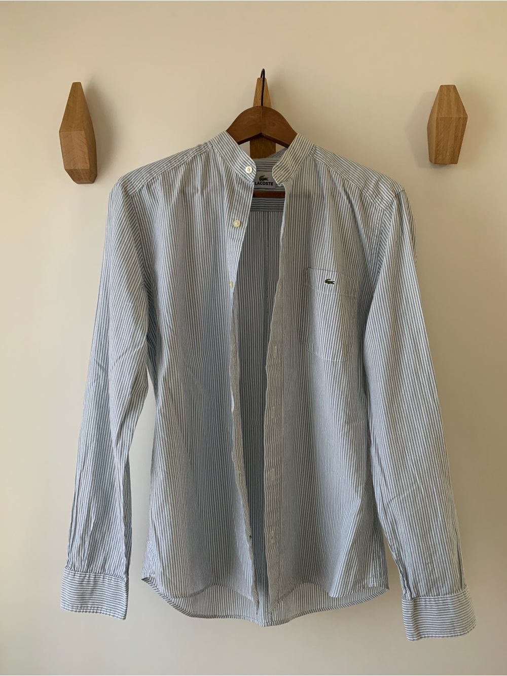 Lacoste Men’s Blue Stripe Grandad Collar Shirt Jacket